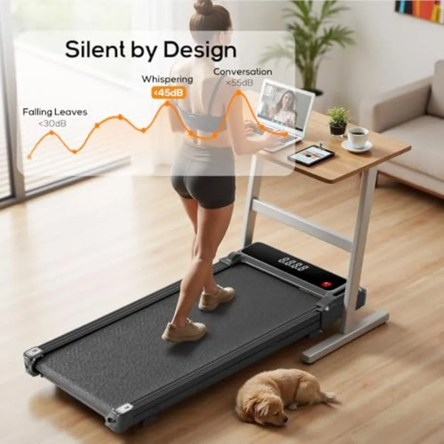 Walking Pad under Desk Treadmill Portable Compact Electric Walking Treadmill Quiet Fitness Machine with Remote Control and LED